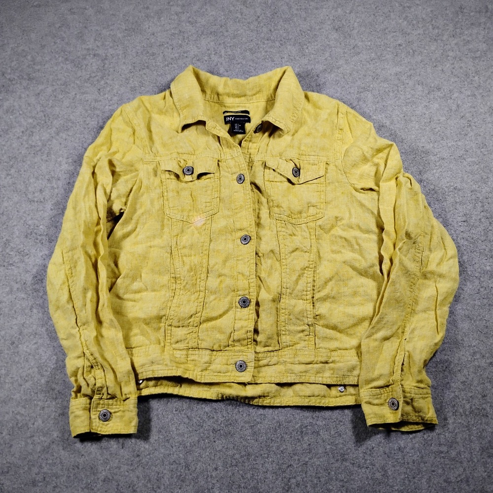 Jones‎ New York Linen Trucker Jacket Women's Large Yellow Button Up Lightweight
